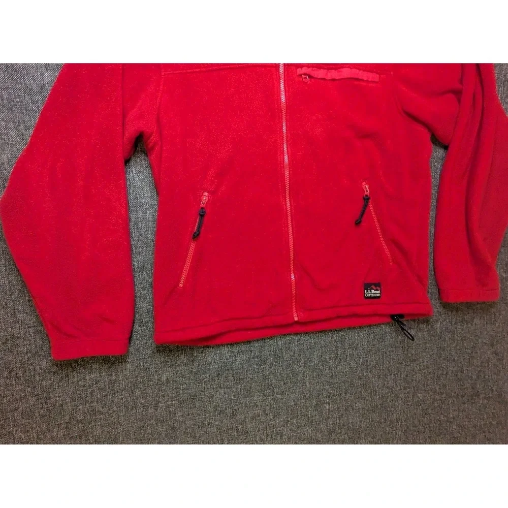 Vintage‎ LL Bean Men's Fleece Medium Jacket Outdoor Red Full-Zip Pockets Hiking